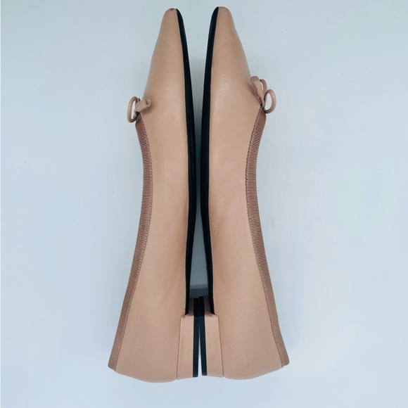 Prada Beige/Nude leather logo embellished bowtie pointed toe ballerina flats 41 - Picture 7 of 14